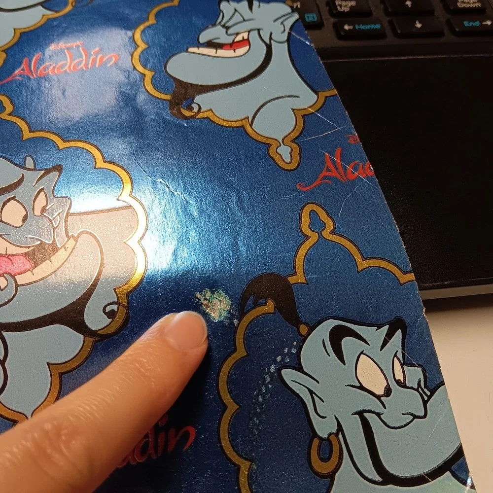 Contempo Disney Aladdin Genie Gift Wrap Paper 20x30 Blue Metallic Vintage 90s